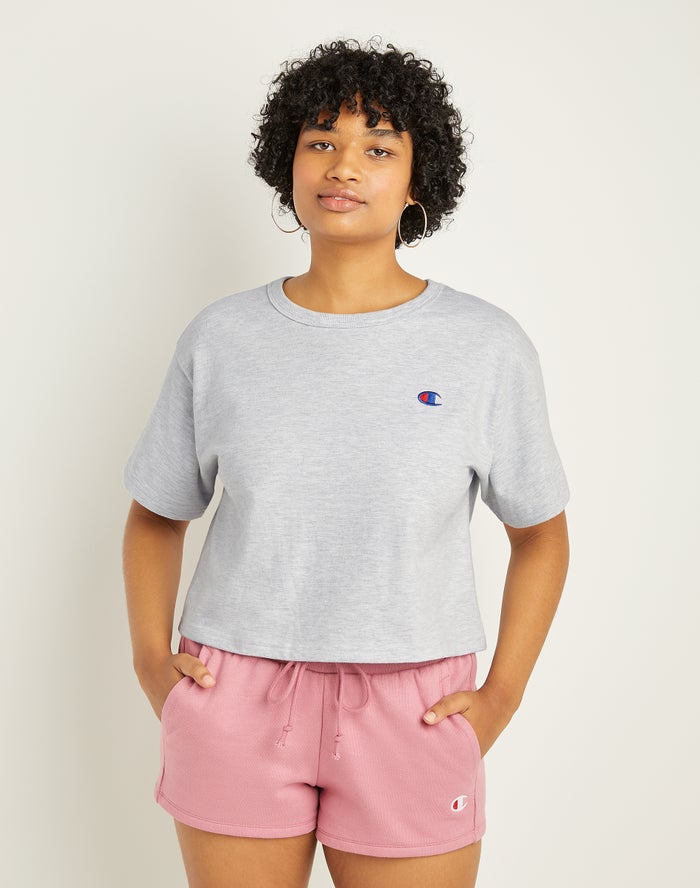 Champion Heritage Cropped C Logo T-Shirt Dames - Grijs - Belgie 5743OVYXD